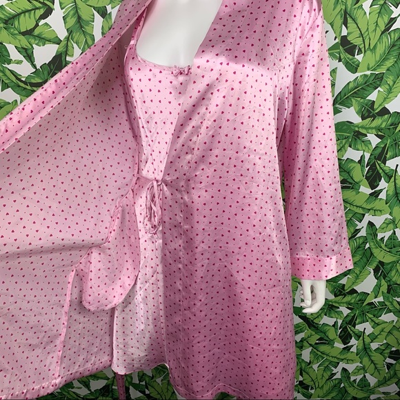 💖 Morgan Taylor Gown & Robe Set Women's Size M Valentine's Day Pink Hearts - Picture 8 of 9